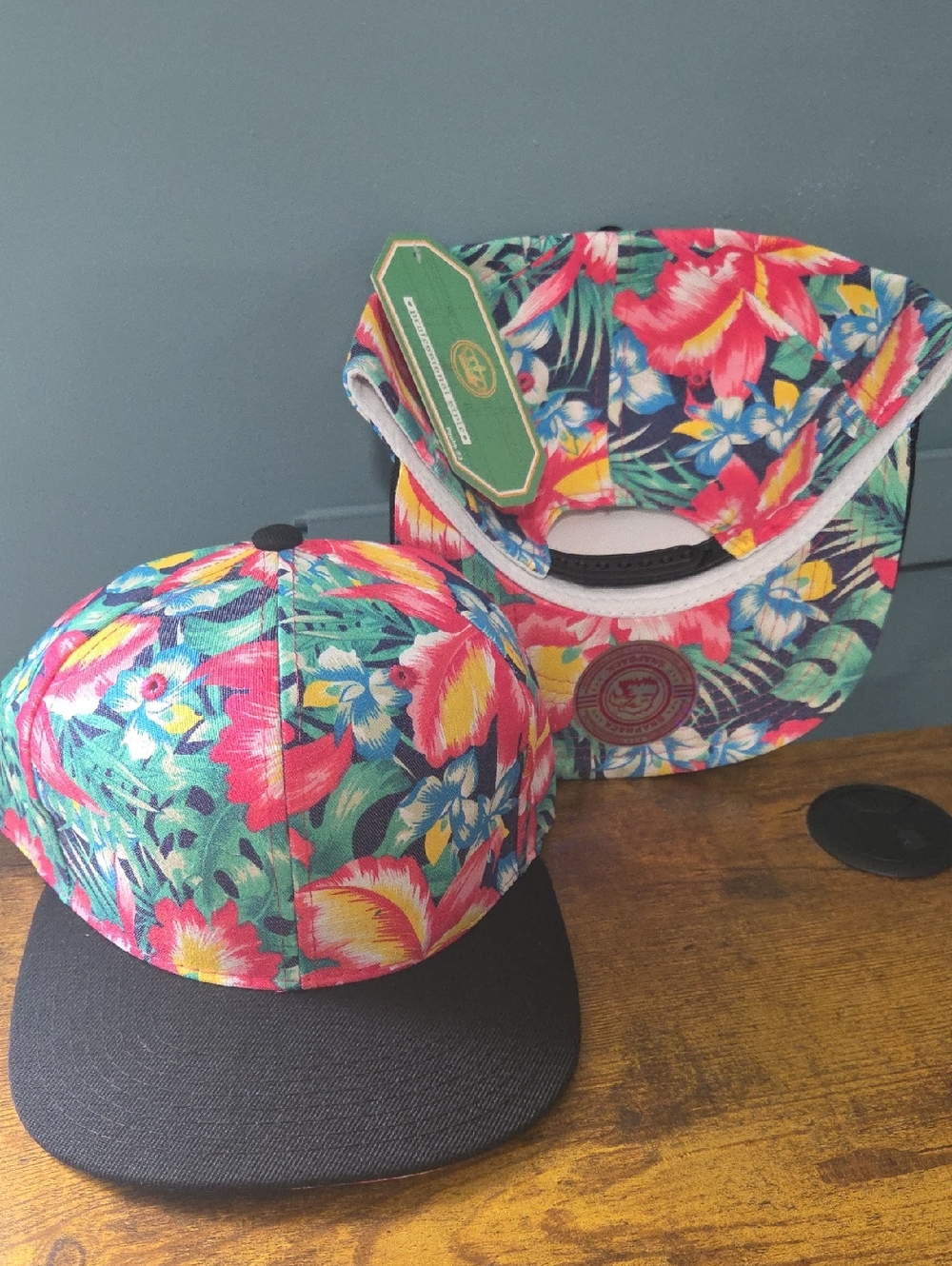 Hawaiian Floral Snapback Hat with Black Brim